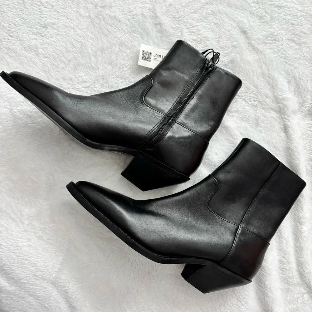 ZARA Black Leather Pointy Toe Western-Style Ankle Bootie--6 - Picture 3 of 15
